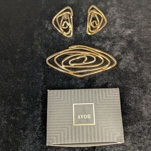Avon Gold Tone Abstract Jewelry Set Geometric Shapes EUC Vintage